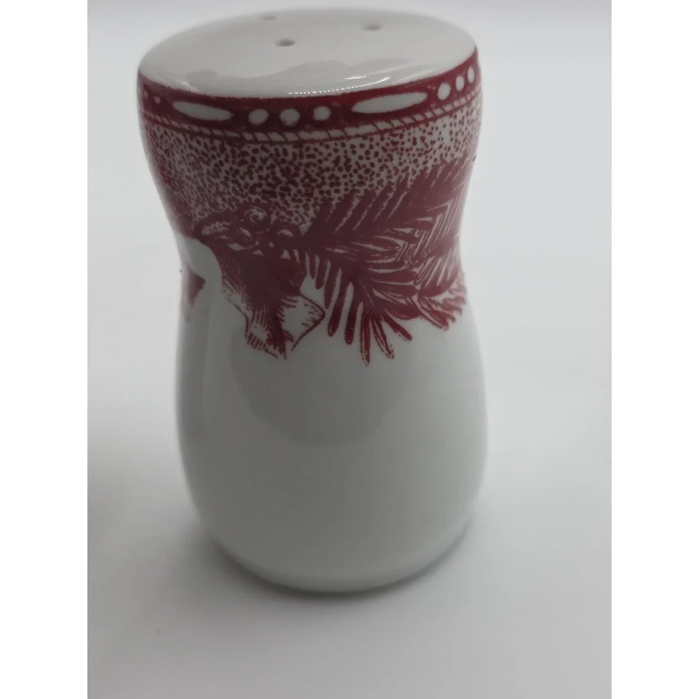 Vintage Ceramic Salt and Pepper Shakers, white red with wheat motif